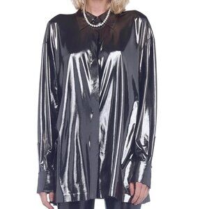 Norma Kamali Gunmetal BF NK Oversized Shirt, XXS